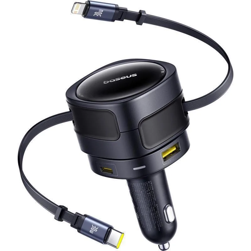 Baseus Enjoyment Max Φορτιστής Αυτοκινήτου 90W Γρήγορης Φόρτισης με Θύρες: 1xUSB 1xType-C μαζί με Καλώδιο Type-C / Lightning Μαύρο Χρώμα C00035507121-02 - Image 1