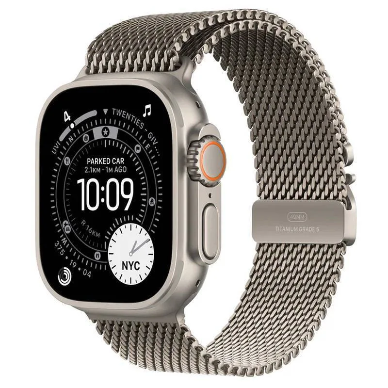 Apple Watch Ultra 3 Titanium 49mm Αδιάβροχο με eSIM και Παλμογράφο (Natural Titanium Case with Natural Titanium Milanese Loop - Large) - Image 1