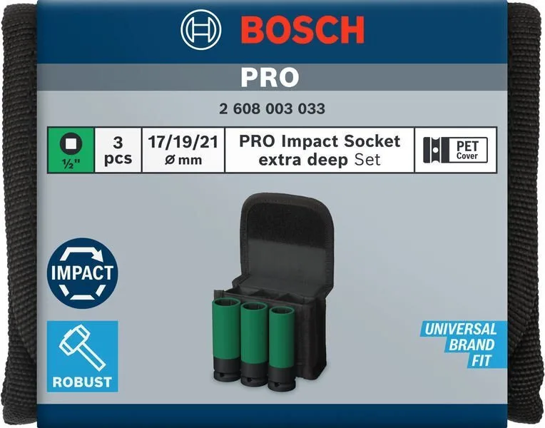 Bosch Καρυδάκια Αέρος με Καρέ Υποδοχής 1/2" Σετ 3τμχ 2608003033 - Image 1