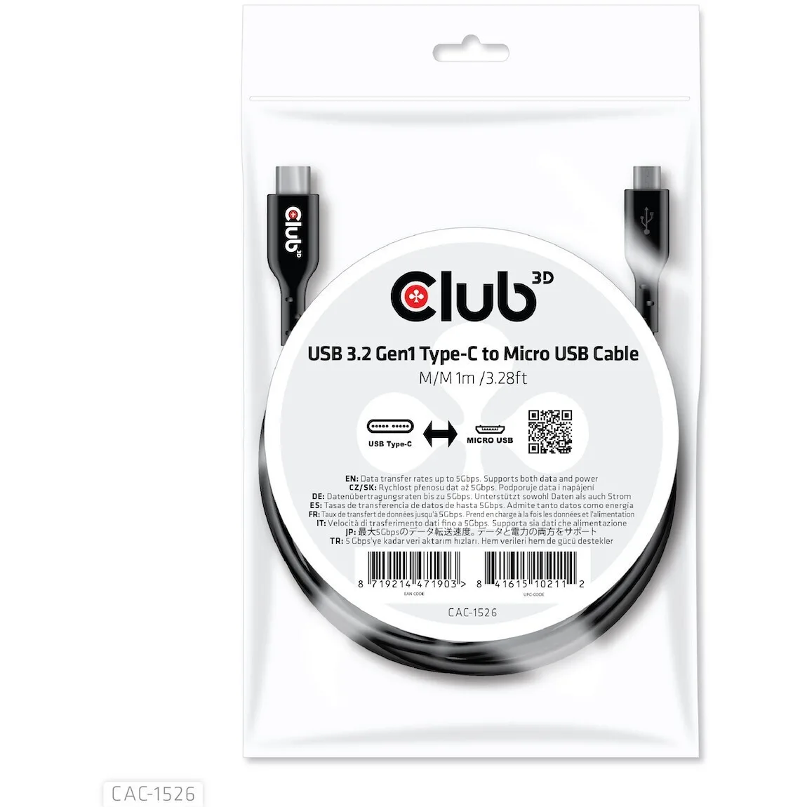 20251212094907_club3d_usb_2_0_cable_usb_c_male_micro_usb_b_mayro_1m_cac_1526.jpeg Club3D USB 2.0 Cable USB-C male - micro USB-B Μαύρο 1m CAC-1526 - Image 1