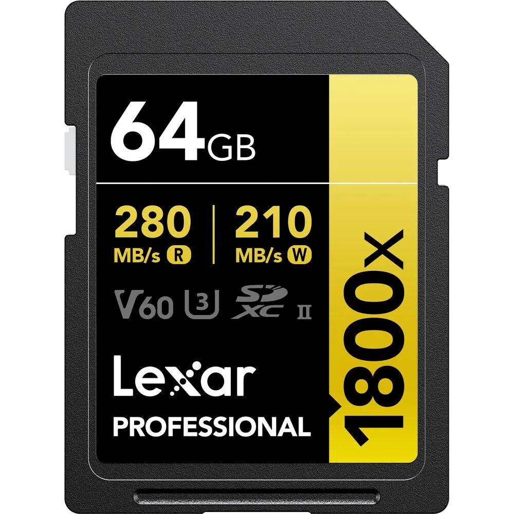 Lexar Professional 1800x SDXC 64GB U3 V60 UHS-II 280MB/s με αντάπτορα - Image 1