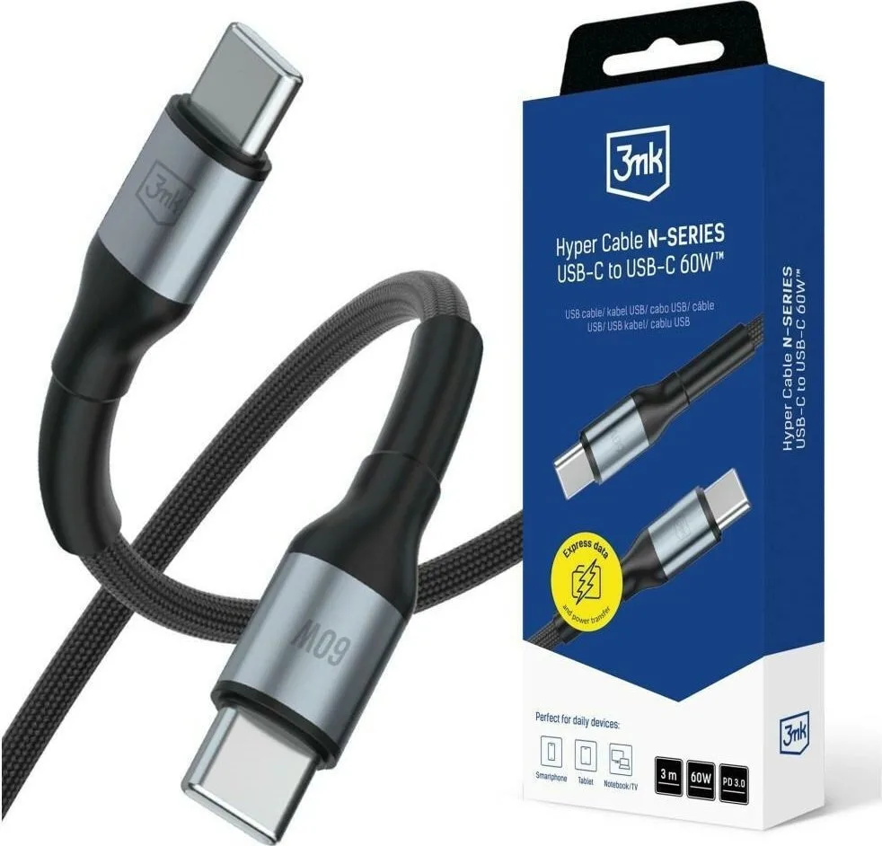 20260218123137_3mk_hyper_usb_2_0_cable_usb_c_male_usb_c_60w_mayro_3m.jpeg 3MK Hyper USB 2.0 Cable USB-C male - USB-C 60W Μαύρο 3m - Image 1