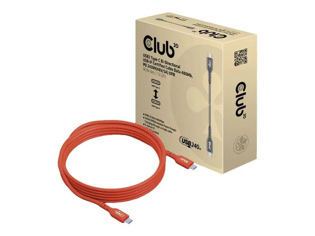 20260225101711_club3d_usb_2_0_cable_usb_c_male_usb_c_240w_kokkino_4m_cac_1515.jpeg Club3D USB 2.0 Cable USB-C male - USB-C 240W PD Κόκκινο 4m CAC-1515 - Image 1