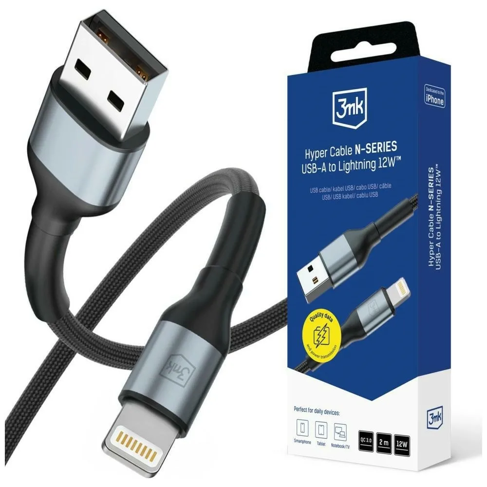 20260303115535_3mk_hyper_usb_a_to_lightning_cable_12w_mayro_2m.jpeg 3MK Hyper USB-A to Lightning Cable 12W Μαύρο 2m - Image 1