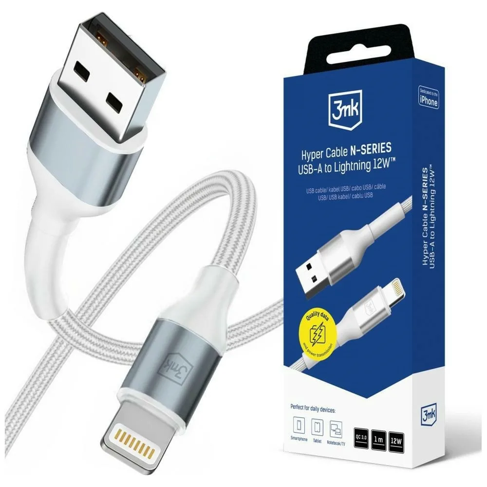 3MK Hyper USB-A to Lightning Cable 12W Λευκό 1m - Image 1