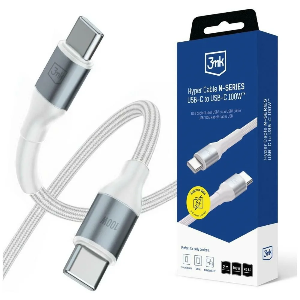 20260303131220_3mk_usb_2_0_cable_usb_c_male_usb_c_100w_leyko_2m.jpeg 3MK USB 2.0 Cable USB-C male - USB-C 100W Λευκό 2m - Image 1
