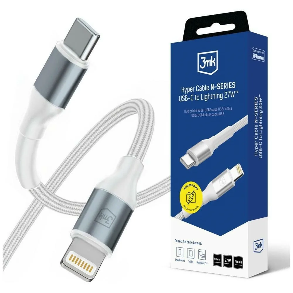 20260303172132_3mk_hyper_usb_c_to_lightning_cable_27w_leyko_0_5m.jpeg 3MK Hyper USB-C to Lightning Cable 27W Λευκό 0.5m - Image 1