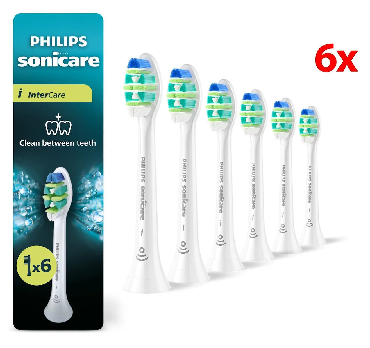 Original Philips Sonicare Intercare Hx9006/87 Toothbrush Head Medium Soft Bristles 6 Pcs Cleaning Hard-to-reach Areas - Image 1