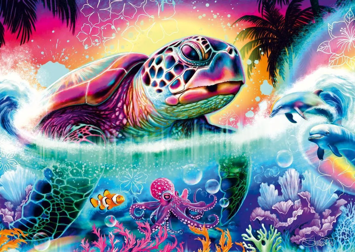 20260416144730_schmidt_spiele_sheena_pike_neon_turtle_puzzle_1000_pieces_49_3_x_69_3_cm.jpeg Schmidt Spiele Sheena Pike Neon Turtle Puzzle 1000 Pieces 49.3 X 69.3 Cm - Image 1