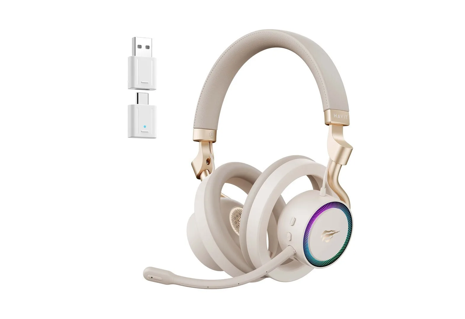 Havit Fuxi-H8 Ασύρματο Over Ear Gaming Headset με σύνδεση 3.5mm / USB Χρυσό for Nintendo Switch / PC / PS4 / PS5 - Image 1