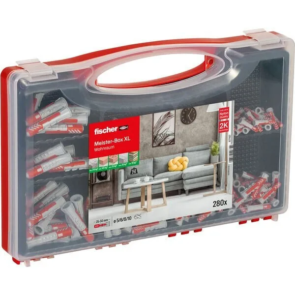 20260507145347_fischer_meister_box_xl_living_room_dowels_light_grey_red_280_pieces.jpeg Fischer Meister-box Xl Living Room Dowels Light Grey Red 280 Pieces - Image 1