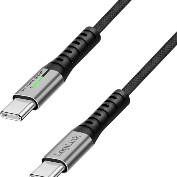 LogiLink LED USB 3.2 Cable USB-C male - USB-C 100W PD Μαύρο 2m CU0434