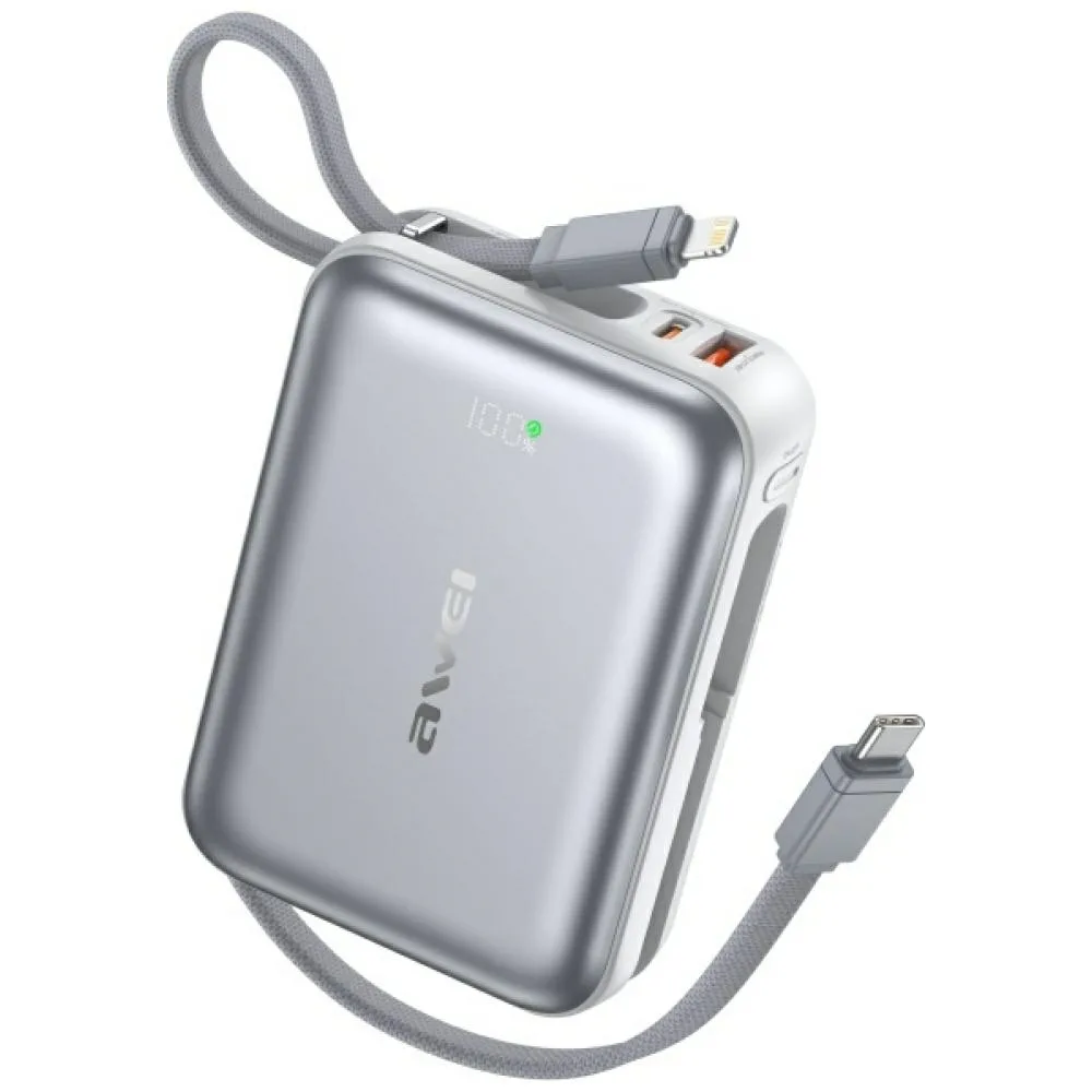 Awei C03 Power Bank 20000mAh 45W με Θύρα USB-A και Θύρα USB-C Ασημί - Image 1