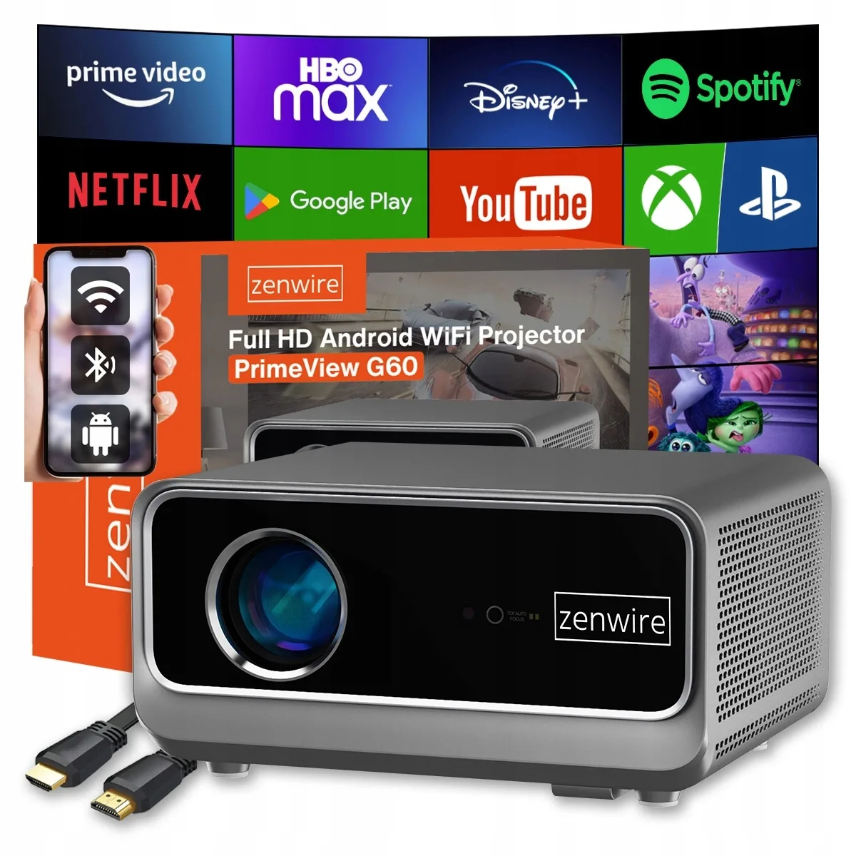 Zenwire G60 Projector DLP Full HD Λάμπας LED με Wi-Fi και Ενσωματωμένα Ηχεία - Image 1