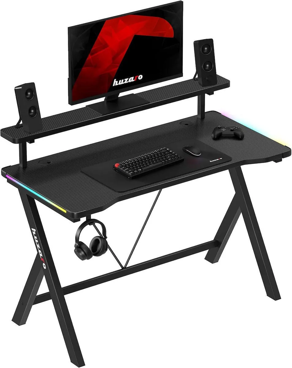 Γραφείο Gaming Hero 1.9 Ξύλινο Black με Μεταλλικά Πόδια & LED 120x60εκ. - Image 1