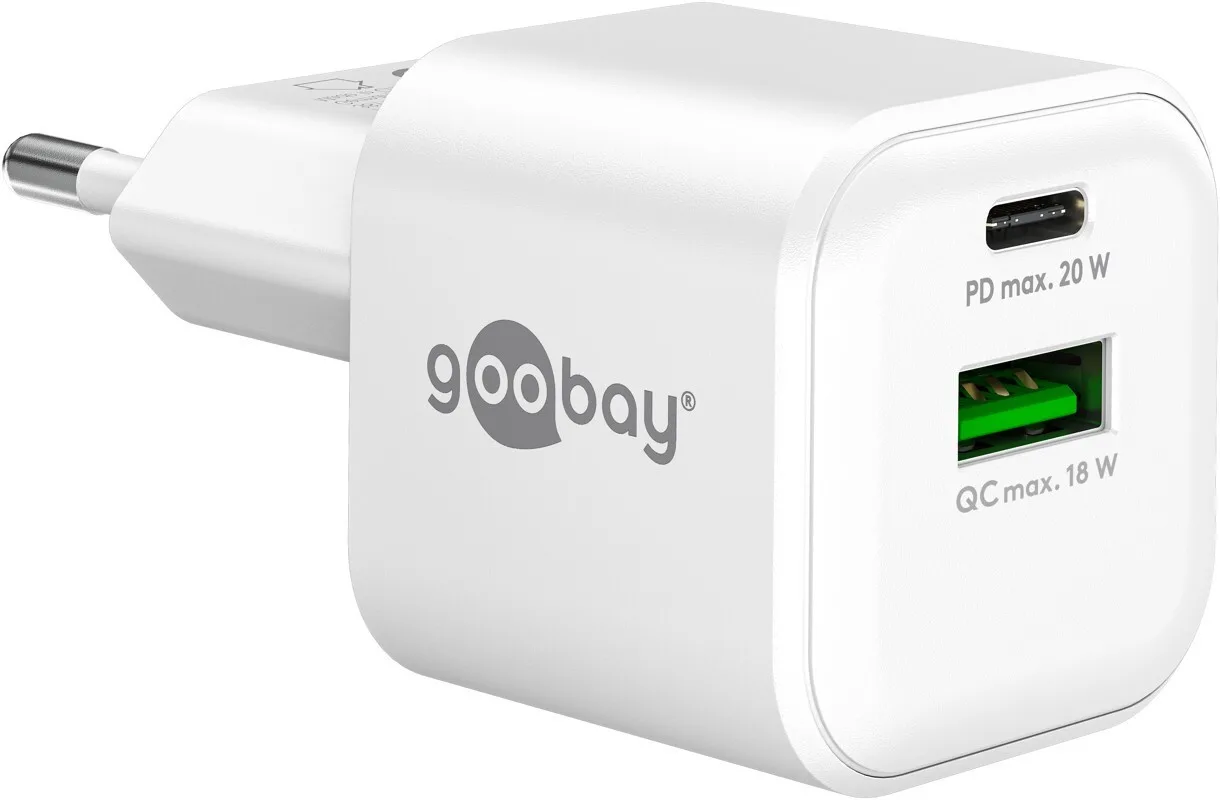 Goobay Φορτιστής Χωρίς Καλώδιο GaN με Θύρα USB-A και Θύρα USB-C 20W Power Delivery Λευκός (79621) - Image 1