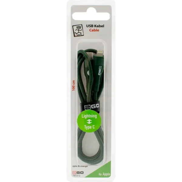 2GO Braided USB-C to Lightning Cable Πράσινο 1m (797312)