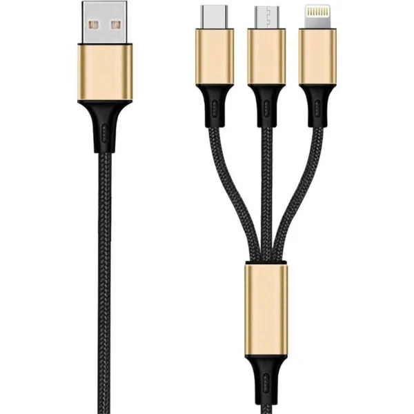 2GO Braided USB to Lightning / Type-C / micro USB Cable Χρυσό 1.5m (797152)
