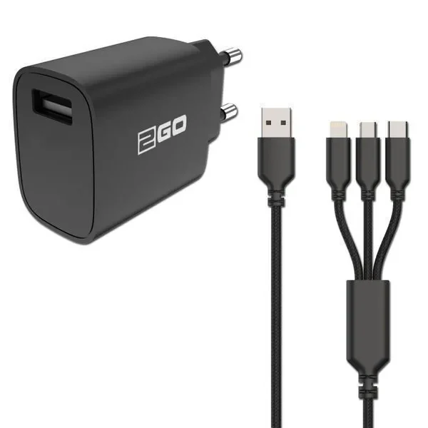 2GO Φορτιστής με Θύρα USB-A και Καλώδιο Lightning 15W Μαύρος (797257)