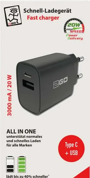 2GO Φορτιστής Χωρίς Καλώδιο με Θύρα USB-A και Θύρα USB-C 20W Μαύρος (797273)