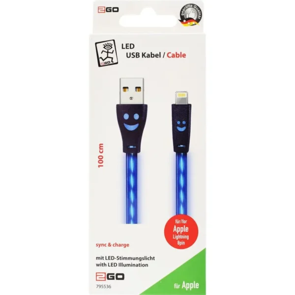 2GO Flat / LED USB-A to Lightning Cable Μπλε 1m (795536)
