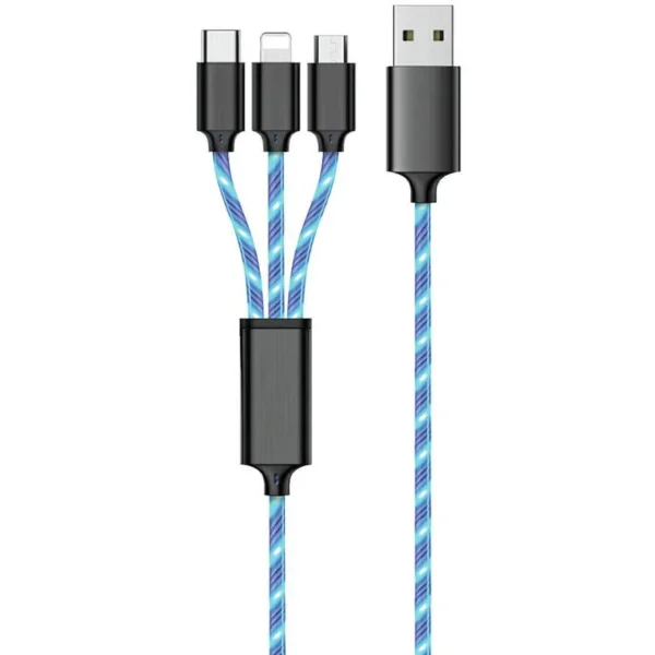 2GO LED USB to Lightning / Type-C / micro USB Cable Μπλε 1.5m (797315)