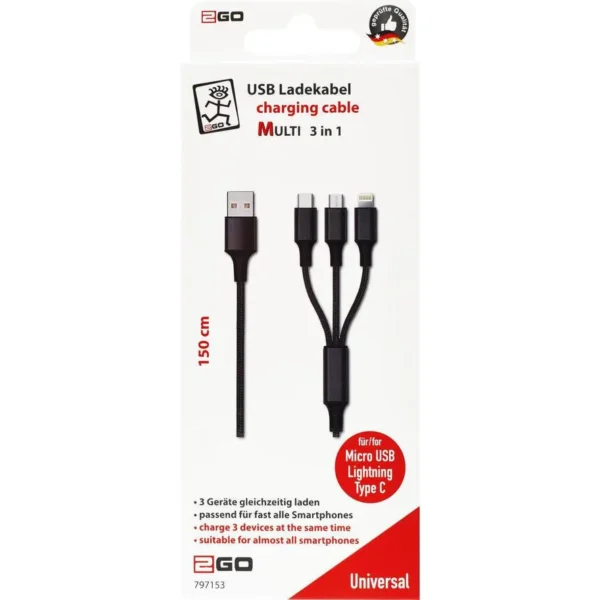 2GO Regular USB to Type-C / Lightning Cable Μαύρο 1.5m (797153)