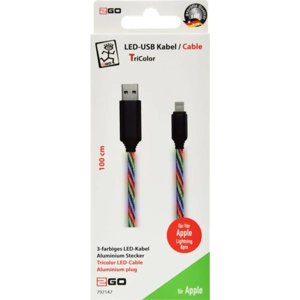 2GO Tricolor Flat / LED USB-A to Lightning Cable Μπλε 1m (797147)