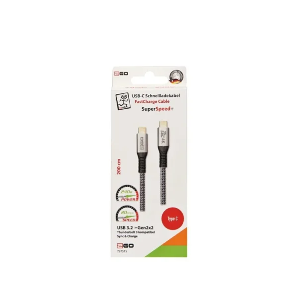 2GO USB 3.2 Video Cable USB-C male - USB-C / Thunderbolt 3 240W PD Χρυσό 2m 797515