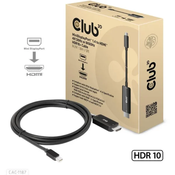 Club3D Cable mini DisplayPort male - HDMI male 1.8m Μαύρο (CAC-1187)