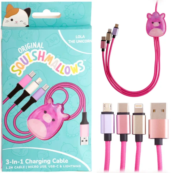 Jazwares Braided USB to Type-C / micro USB / Lightning Cable 2A Ροζ 1.2m B04413