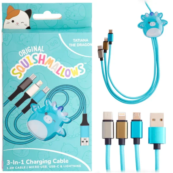 Jazwares Regular USB to Type-C / micro USB / Lightning Cable 2A Τιρκουάζ 1.2m (B04414)
