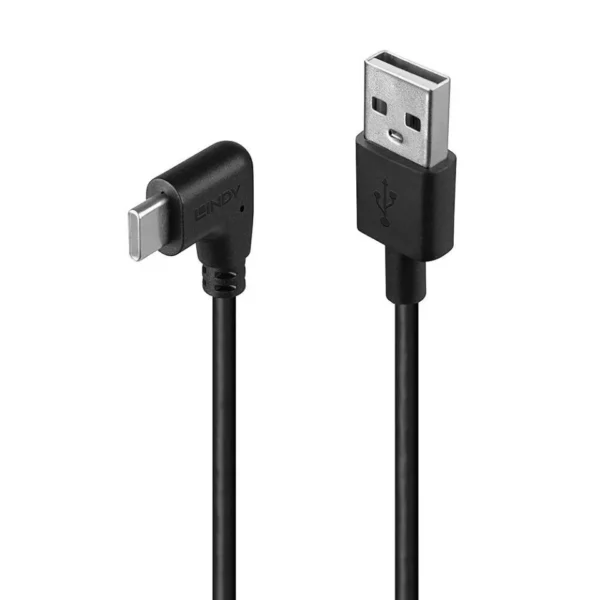 Lindy Angle (90°) USB 2.0 Cable USB-C male - USB-A 15W Μαύρο 1m