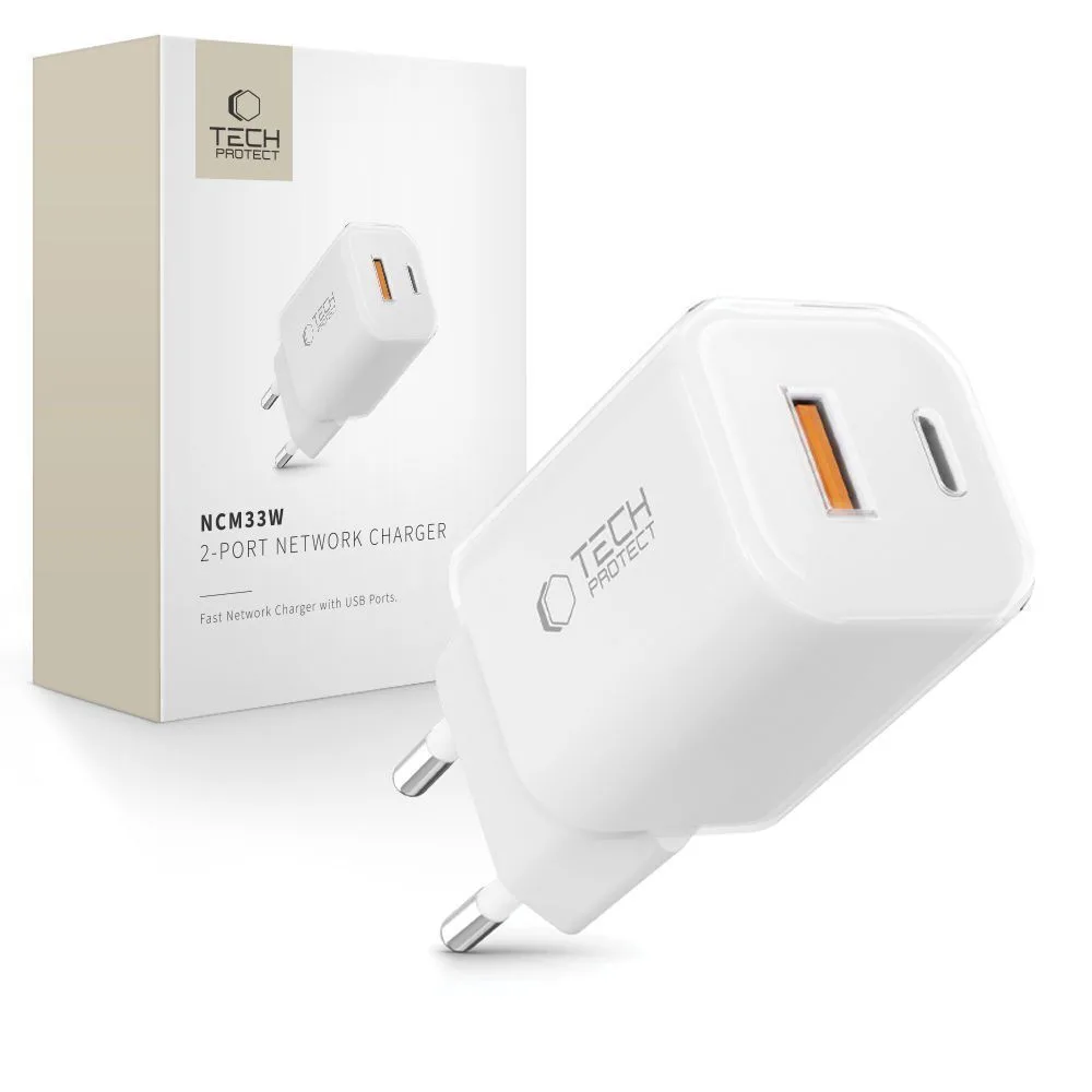 Tech-Protect Φορτιστής Χωρίς Καλώδιο με Θύρα USB-A και Θύρα USB-C 33W Λευκός (NCM33W) Tech-Protect Φορτιστής Χωρίς Καλώδιο με Θύρα USB-A και Θύρα USB-C 33W Λευκός (NCM33W) - Image 1